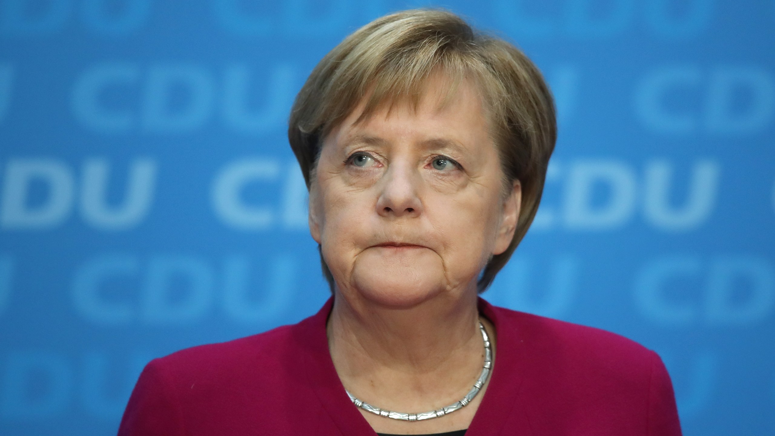 German Chancellor and leader of the German Christian Democrats (CDU) Angela Merkel speaks at a press conference the day after elections in the state of Hesse on Oct. 29, 2018 in Berlin. Merkel announced that she will not seek re-election neither as party chairwoman nor as chancellor. (Credit: Sean Gallup/Getty Images)