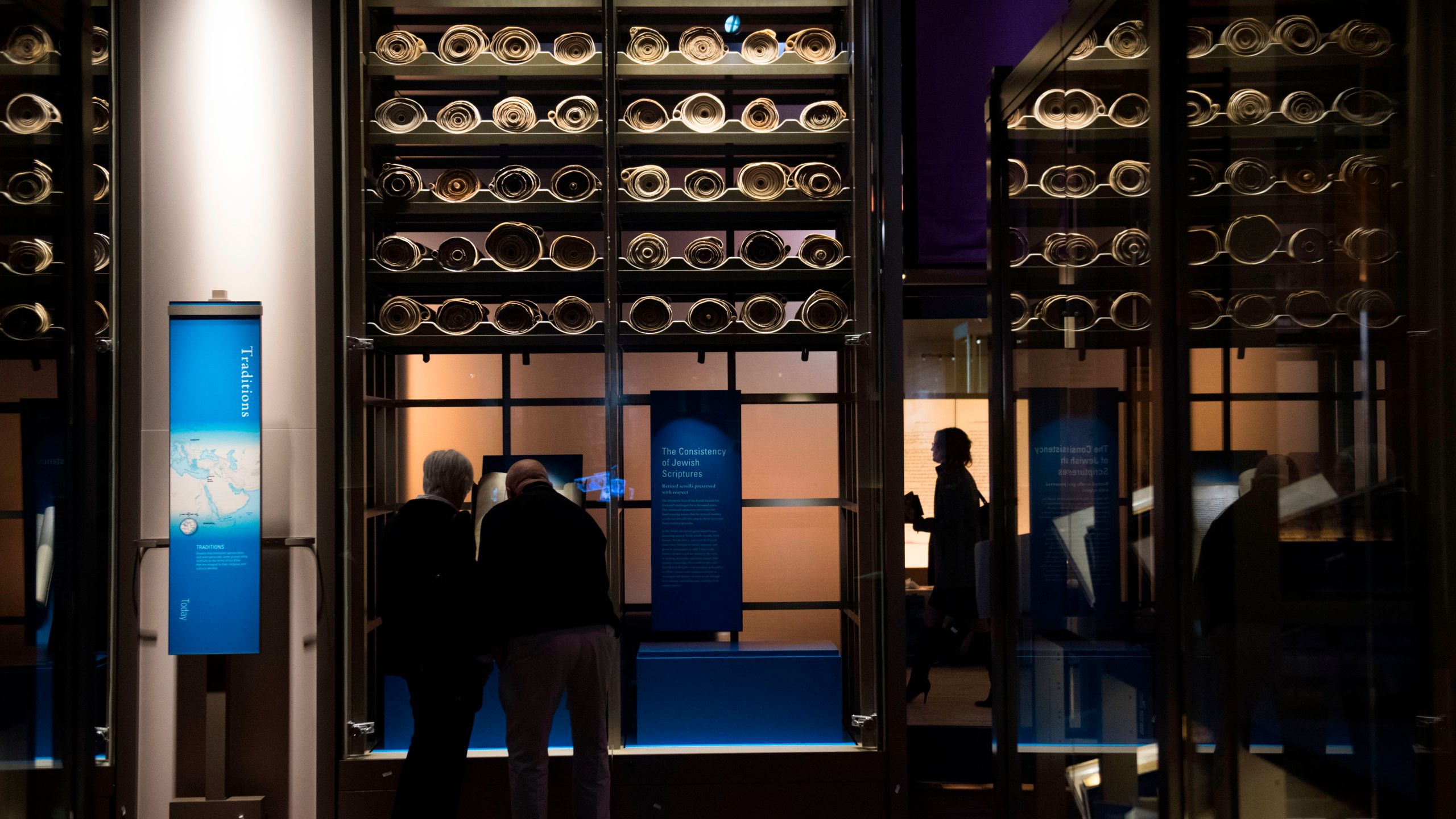 Visitors tour the "History of the Bible" exhibit during a media preview of the new Museum of the Bible in Washington, D.C., Nov. 14, 2017. (Credit: Saul Loeb / AFP / Getty Images)