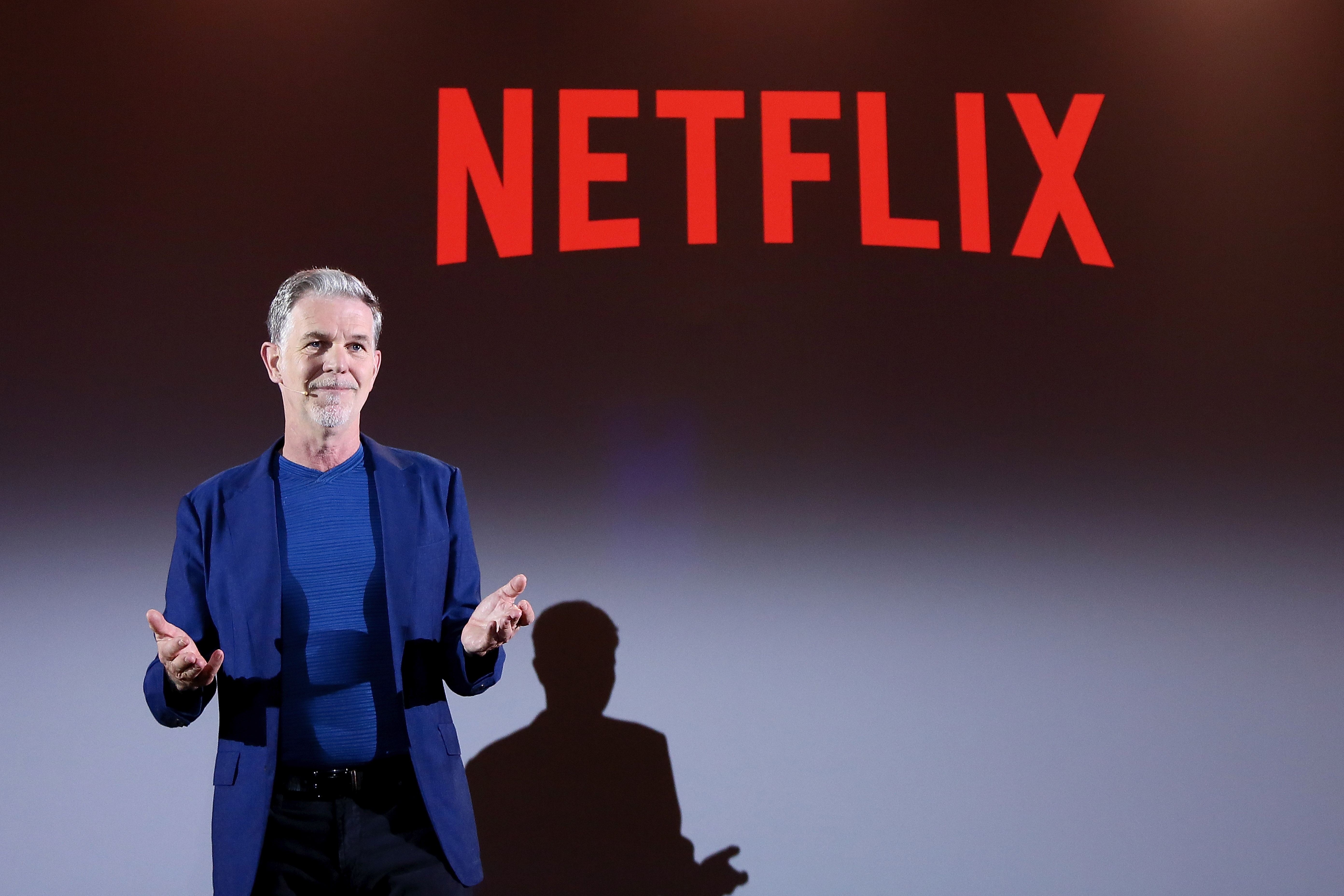 Reed Hastings, CEO of Netflix, is seen at a panel presentation in April 2018. (Credit: Ernesto S. Ruscio/Getty Images for Netflix)