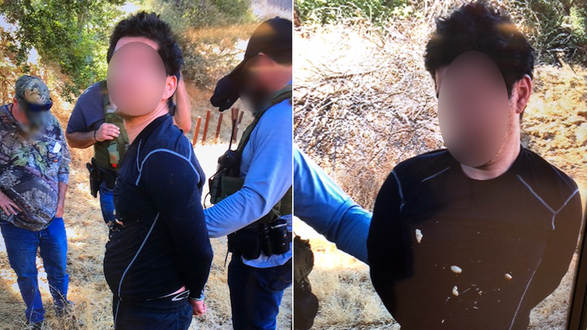 Anthony Rauda is seen being taken into custody in a remote area of Malibu Creek State Park on Oct. 10, 2018, in images released by the Los Angeles County Sheriff's Department.