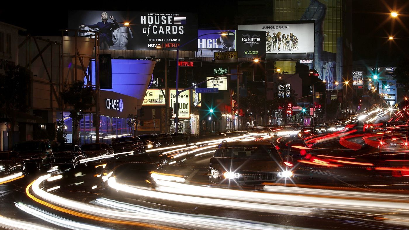 An advertisement for the final season of Netflix's "House of Cards" is featured on a Netflix-owned billboard along the Sunset Strip in West Hollywood in this undated photo. (Credit: Luis Sinco / Los Angeles Times)