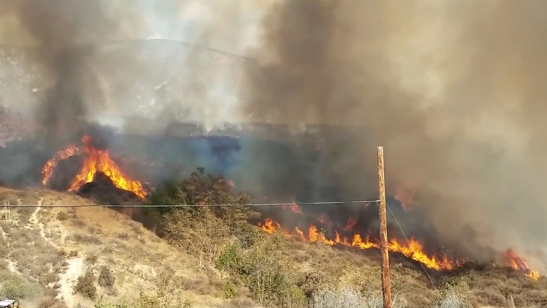 The North Park Fire burns through an area just north of CSU San Bernardino on Oct. 12, 2018. (Credit: Whitehill Productions)