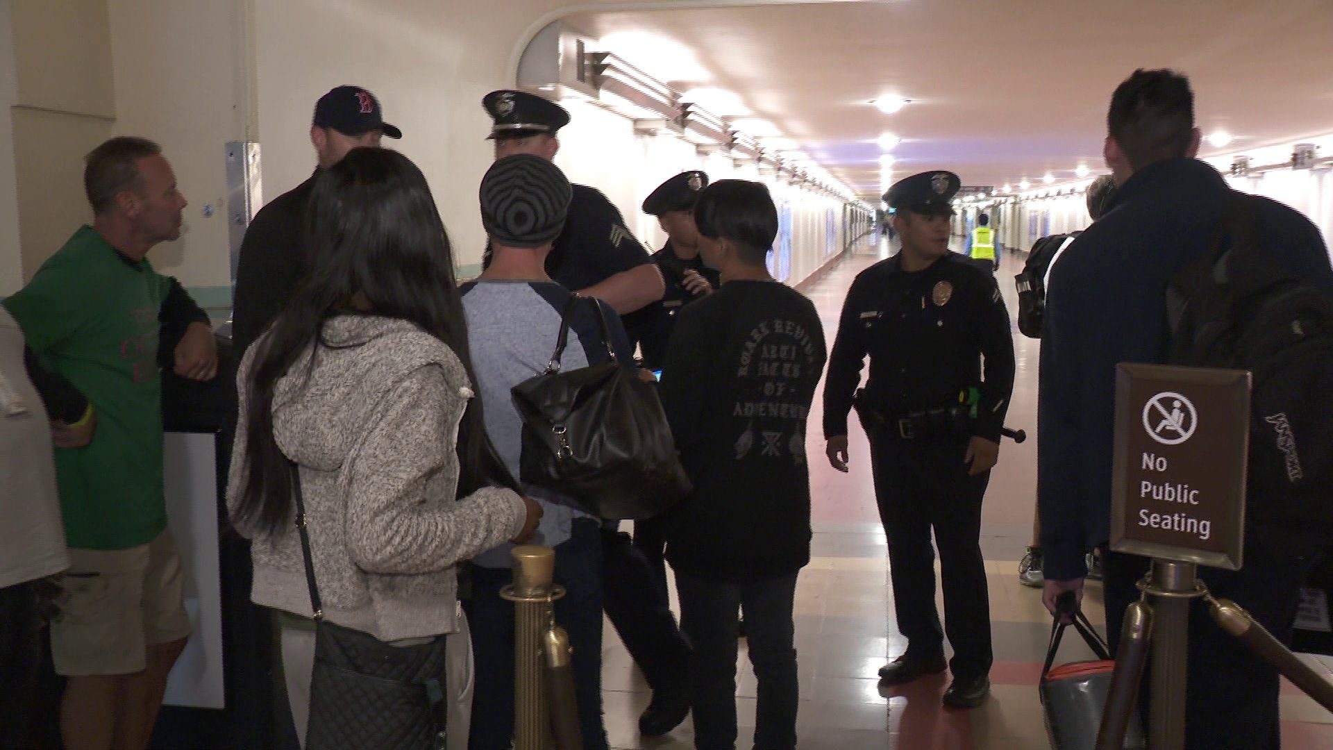 People walk through Union Station after a bomb scare at the transit hub on Oct. 28, 2018. (Credit: KTLA)