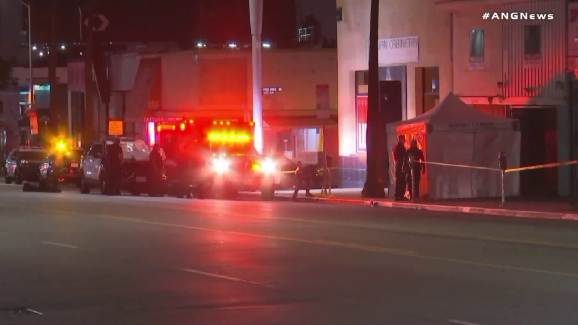 Paramedics arrive to the scene in Hollywood where a man was stabbed on Oct. 11, 2018. (Credit: ANGNews)