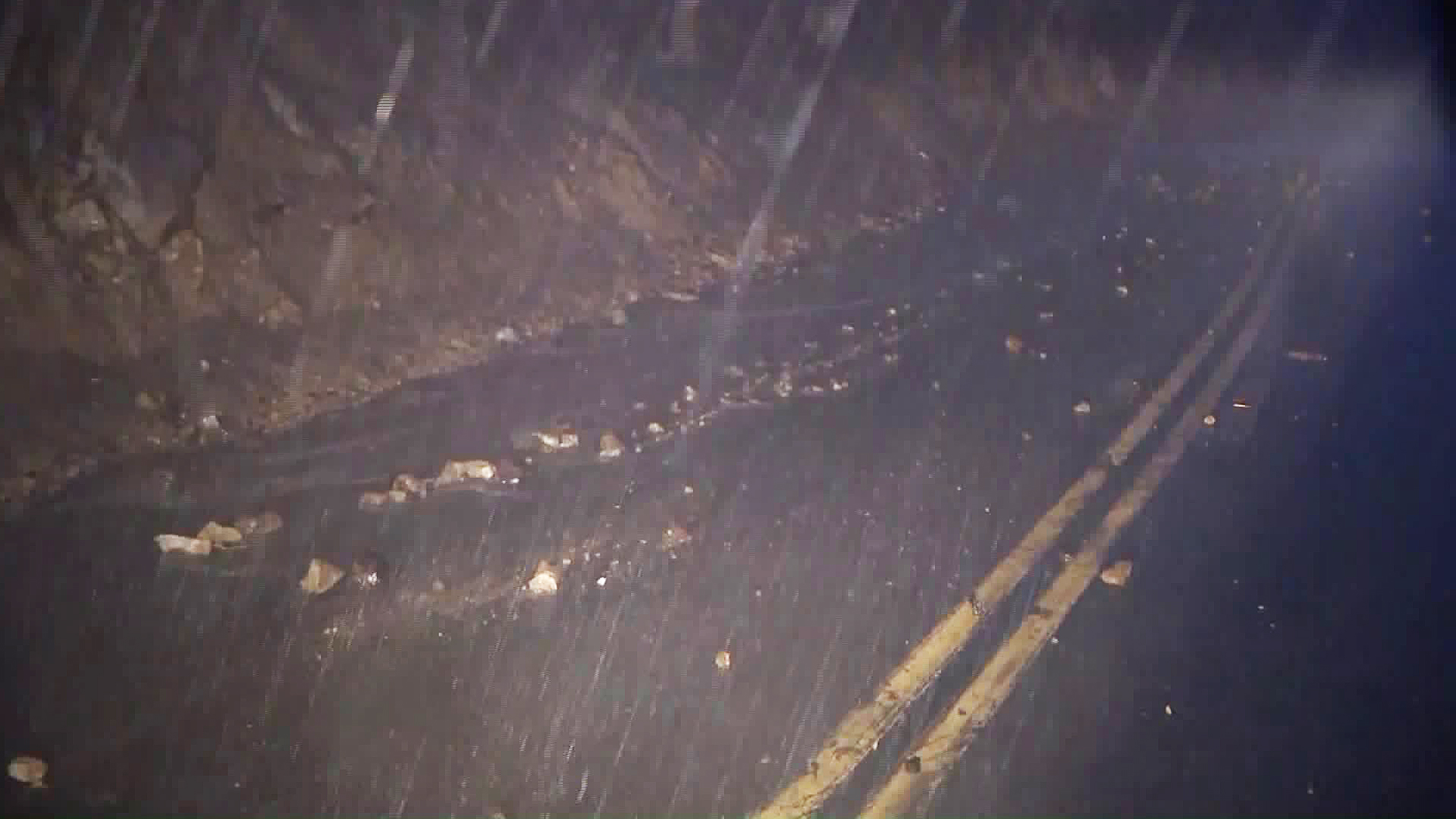 A minor rock slide is seen in the Decker Canyon area on Nov. 29, 2018. (Credit: KTLA)