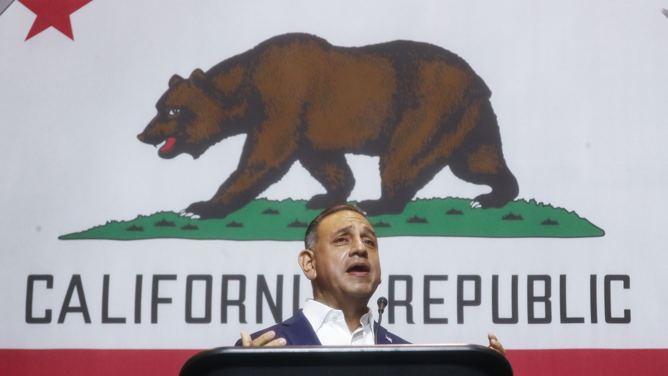 Democratic congressional candidate Gil Cisneros (CA-39) speaks at a 2018 mid-term elections rally on Oct. 4, 2018, in Fullerton. (Credit: Mario Tama/Getty Images)