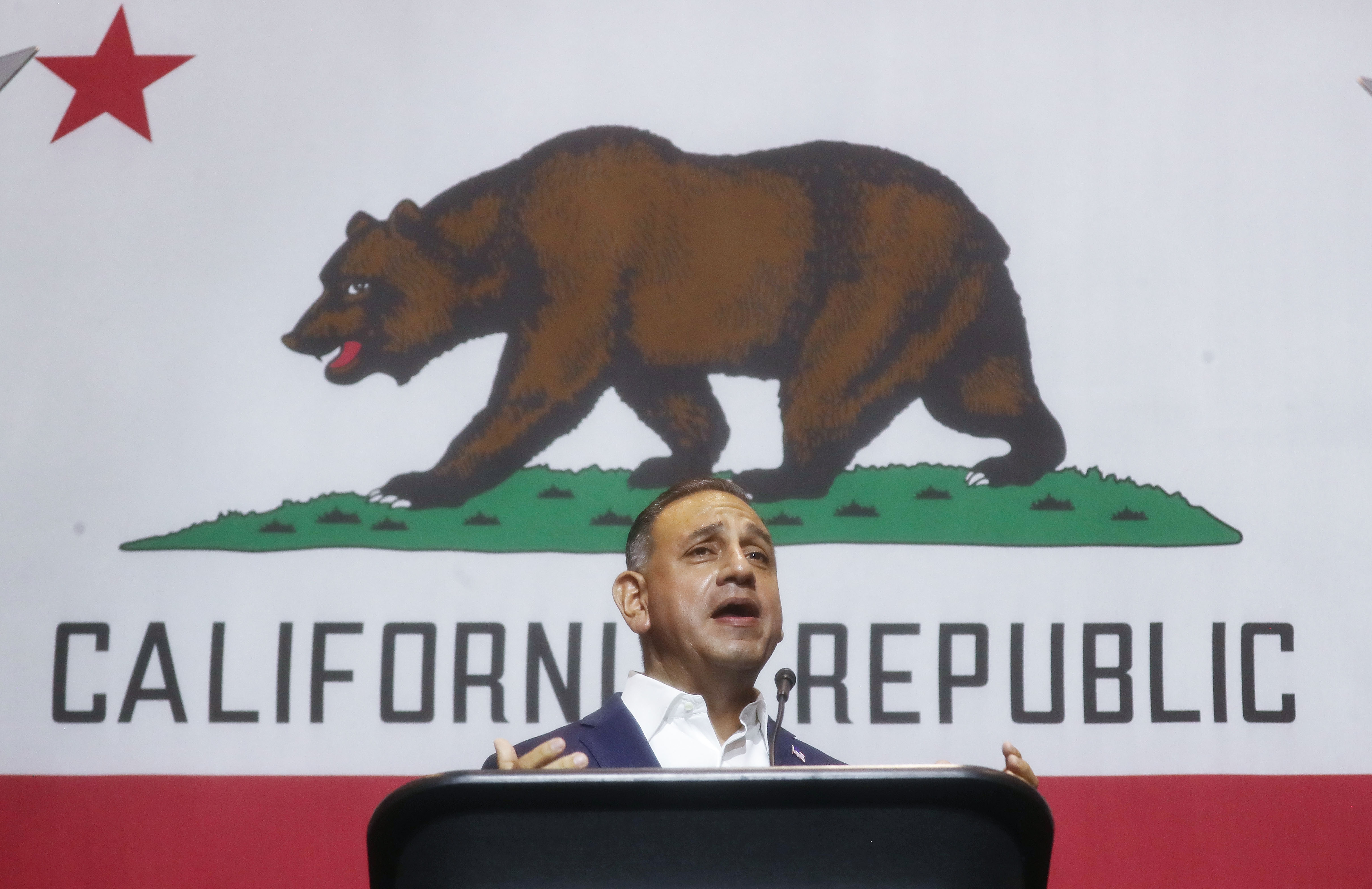 Democratic congressional candidate Gil Cisneros (CA-39) speaks at a 2018 mid-term elections rally on Oct. 4, 2018, in Fullerton. (Credit: Mario Tama/Getty Images)