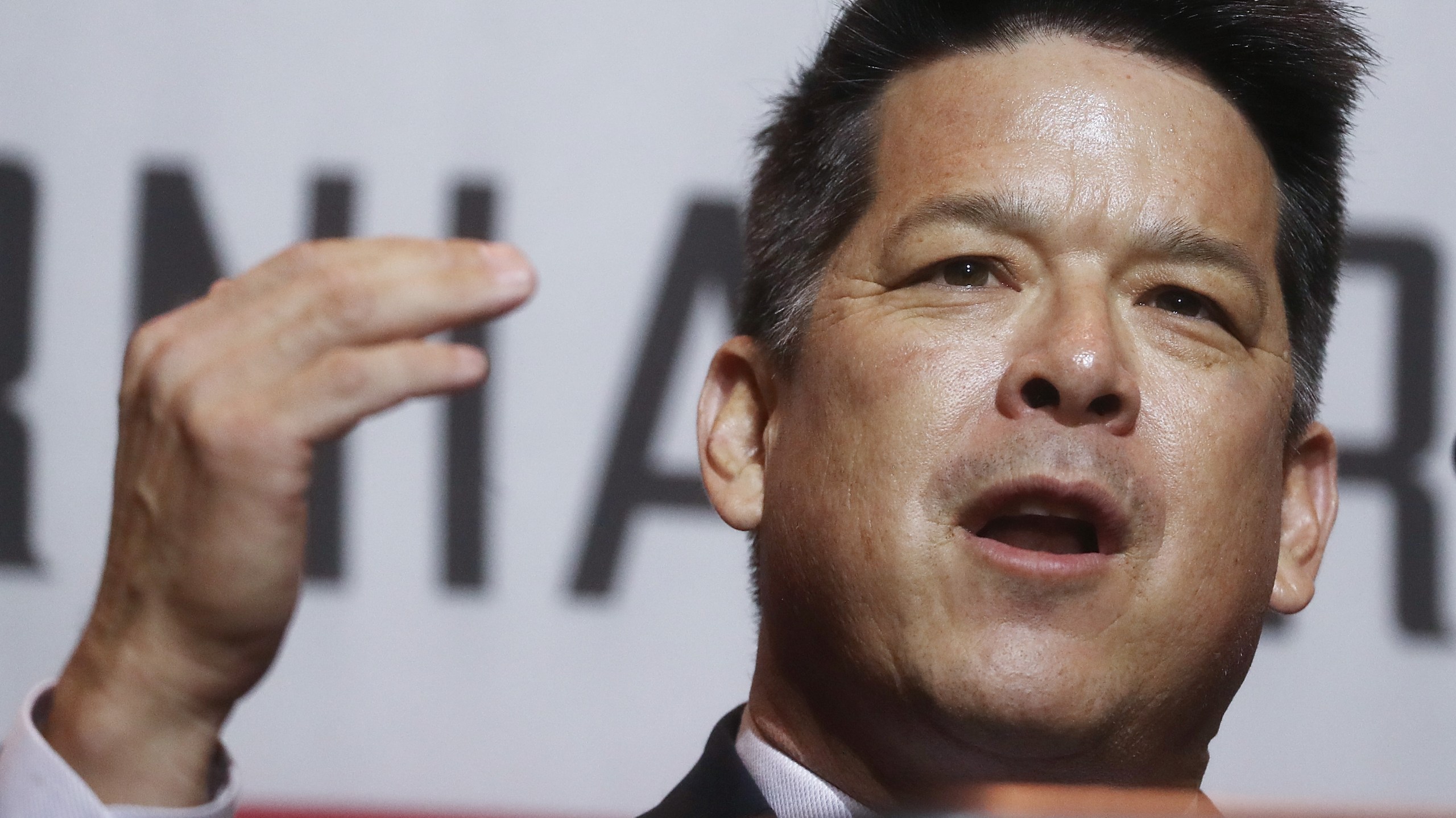 Democratic congressional candidate TJ Cox speaks at a 2018 midterm elections rally in Fullerton on Oct. 4, 2018. (Credit: Mario Tama / Getty Images)