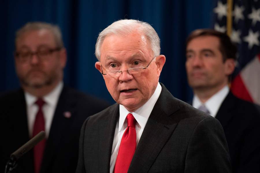 Attorney General Jeff Sessions speaks during a press conference at the Justice Department on Nov. 1, 2018. (Credit: Jim Watson / AFP / Getty Images)