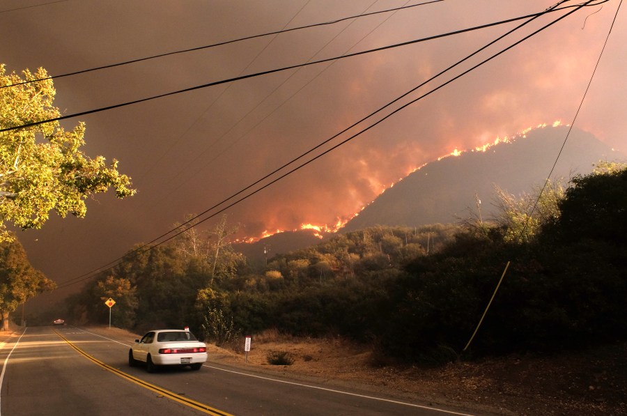 The Woolsey Fire burns along the ridgeline off of Cornell Road near Paramount Ranch on the morning of November 9, 2018 in Agoura Hills, California. (Credit: Matthew Simmons/Getty Images)