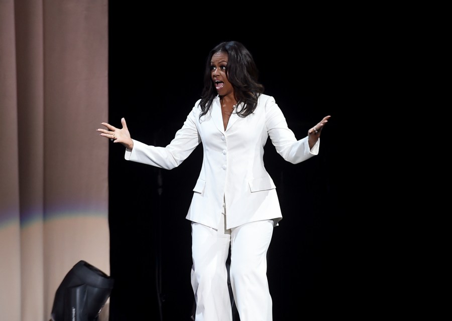 Former first lady and author Michelle Obama appears onstage at "Becoming: An Intimate Conversation with Michelle Obama" at the Forum on Nov. 15, 2018, in Inglewood, California. (Credit: Kevin Winter/Getty Images)