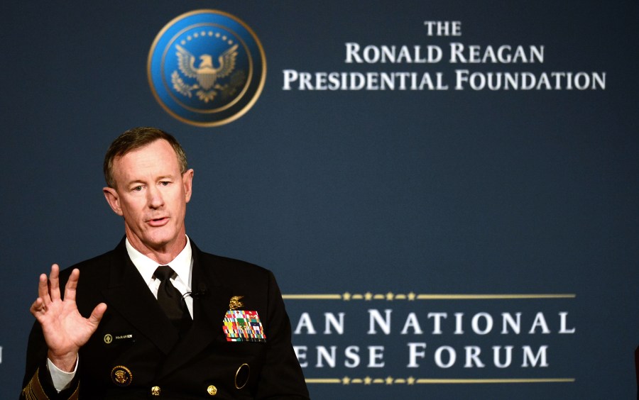 Admiral William McRaven speaks the panel "Counterterrorism in 2025: What kind of fighting force will be required" during the Reagan National Defense Forum at the Ronald Reagan Presidential Library in Simi Valley, California on Nov. 16, 2013. (Credit: FREDERIC J. BROWN/AFP/Getty Images)