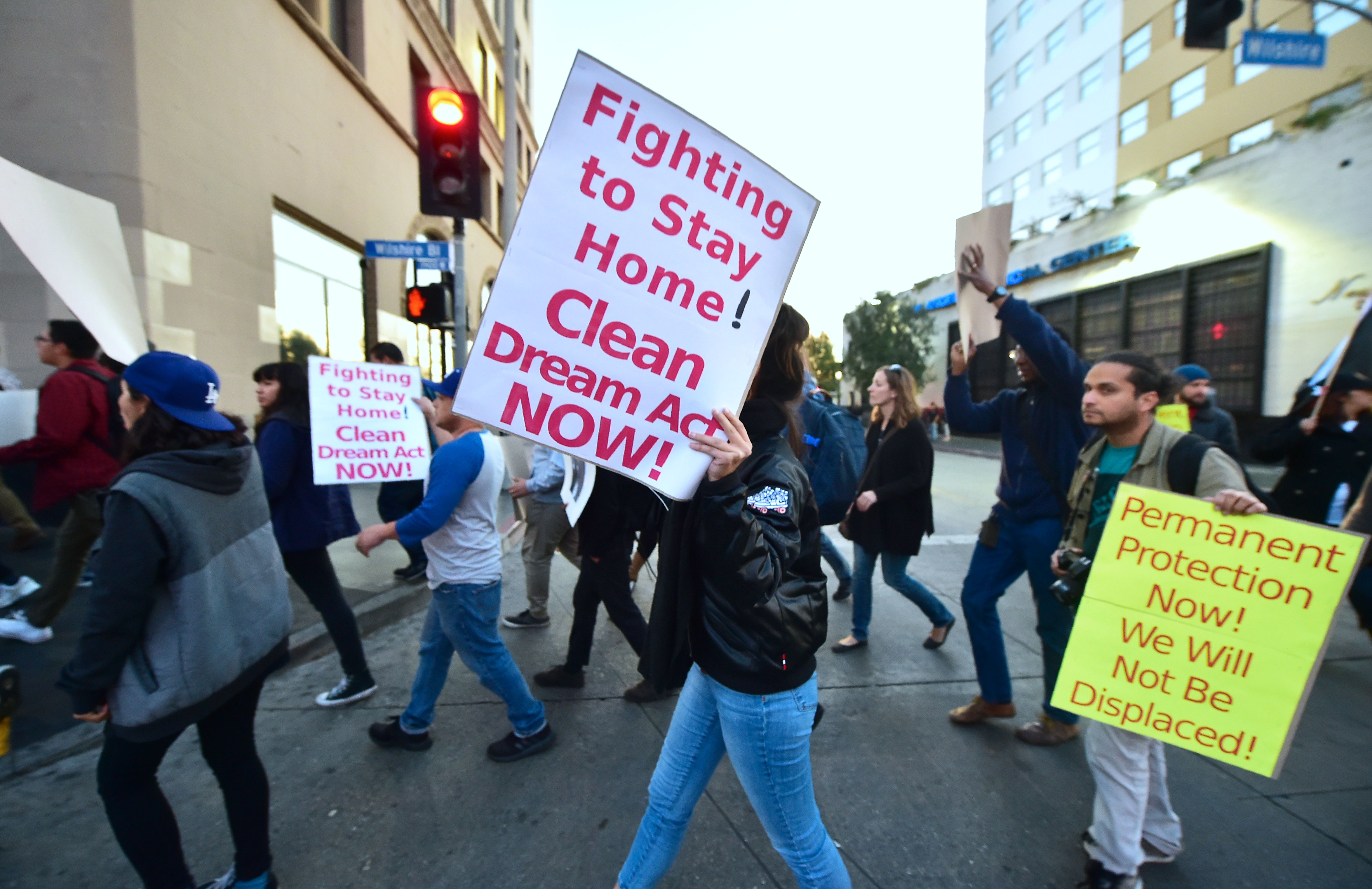 Demonstrators appear at a rally at the Metropolitan Detention Center in Los Angeles on Feb. 28, 2018 in support of the Deferred Action for Childhood Arrivals program. (Credit: FREDERIC J. BROWN/AFP/Getty Images)