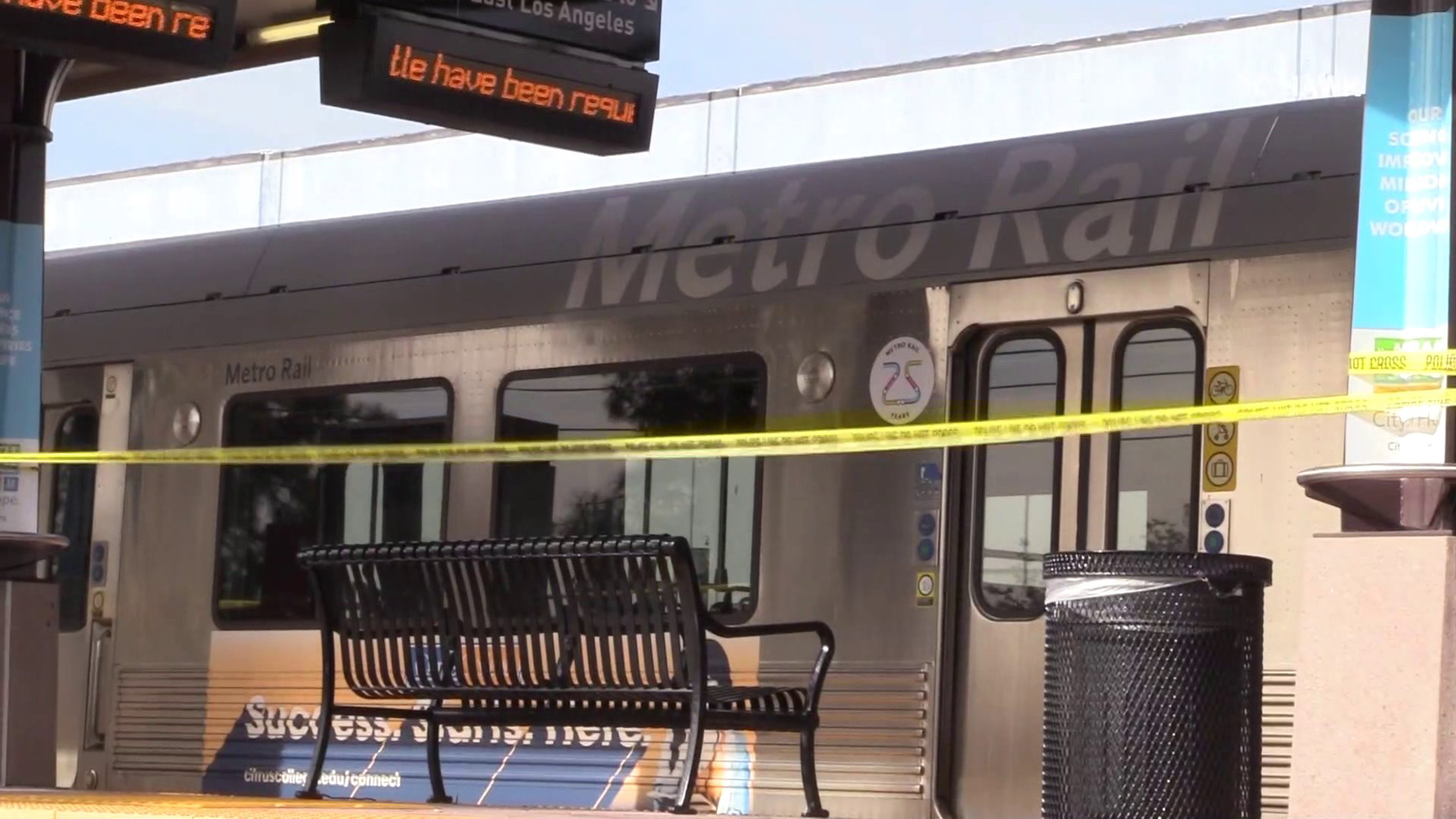 An investigation was underway at a Metro station in Duarte after a passenger was fatally stabbed aboard a Gold Line train on Nov. 27, 2018. (Credit: OC Hawk)