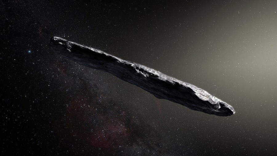 Oumuamua, the first observed interstellar visitor to our solar system, is shown in an artist's illustration. (Credit: European Southern Observatory/ESO/M.Kornmesser)