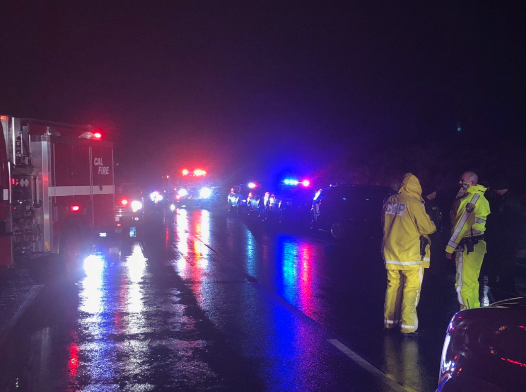 Investigators respond to the scene of a fatal crash on Interstate 8 in rural eastern San Diego County on Nov. 29, 2018, in an image released by Cal Fire.