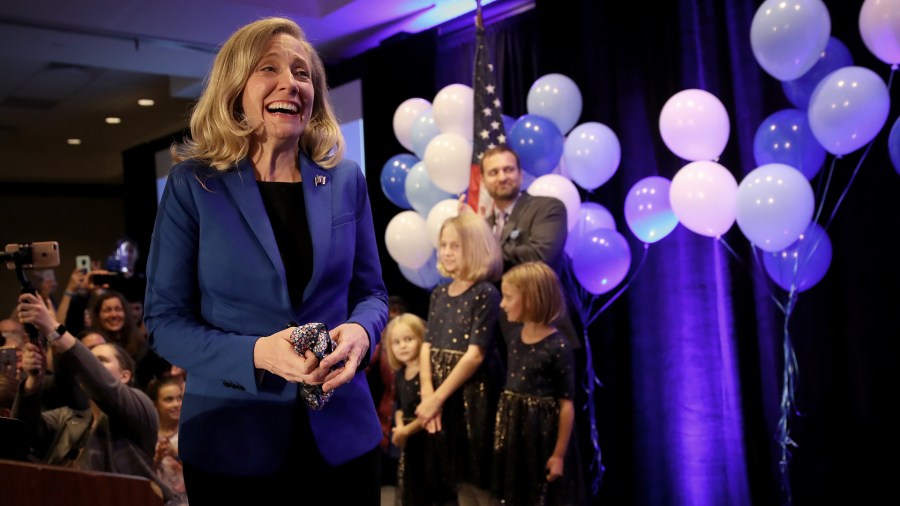 Abigail Spanberger thanks supporters at an election night rally Nov. 6, 2018, in Richmond, Virginia. Spanberger declared victory over Rep. Dave Brat (R-VA) in their race for a seat that has been under Republican control since 1968. (Credit: Win McNamee/Getty Images)