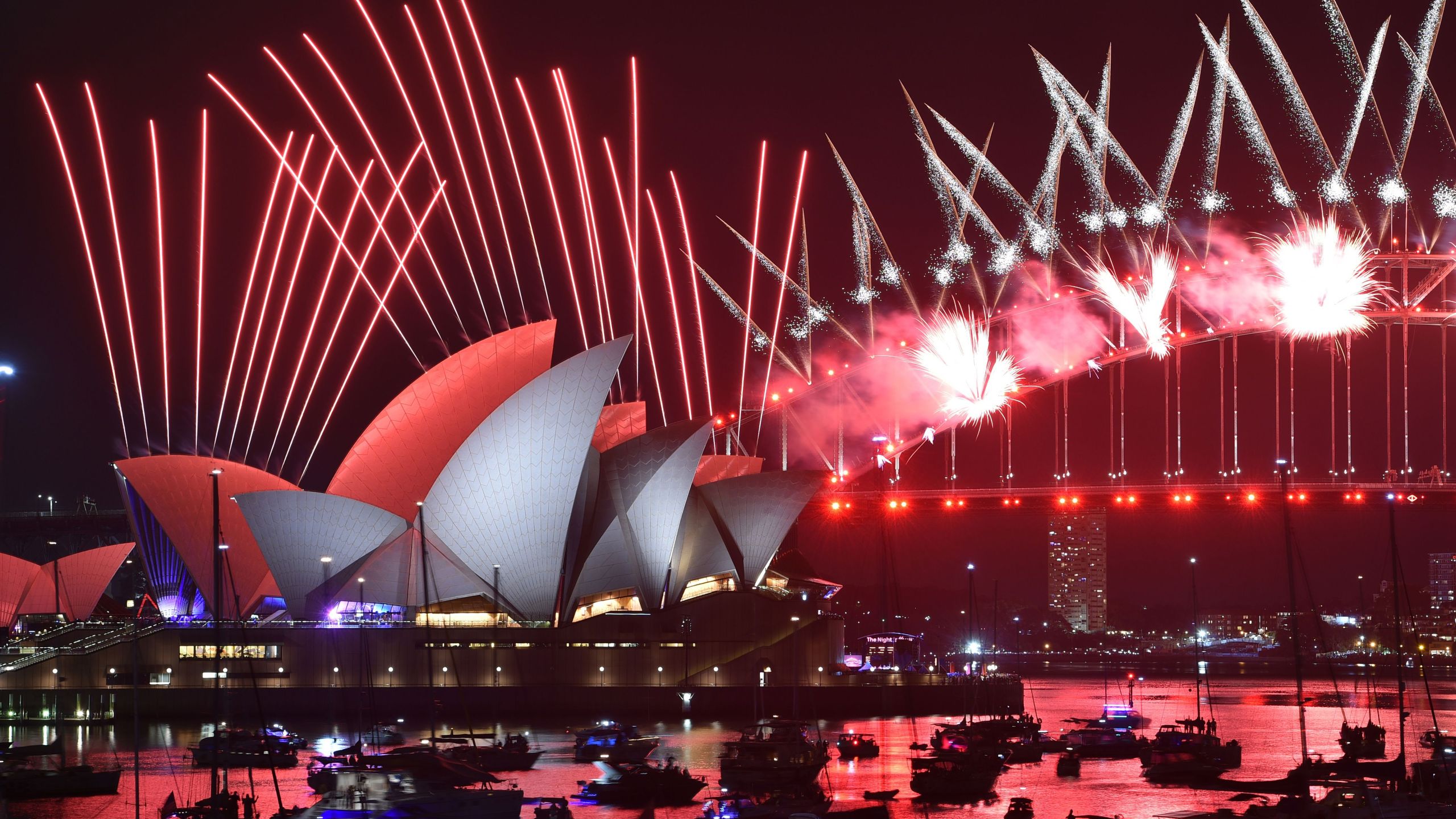 New Year's Eve fireworks erupt over Sydney's iconic Harbour Bridge and Opera House during the fireworks show on January 1, 2019. (Credit: PETER PARKS/AFP/Getty Images)