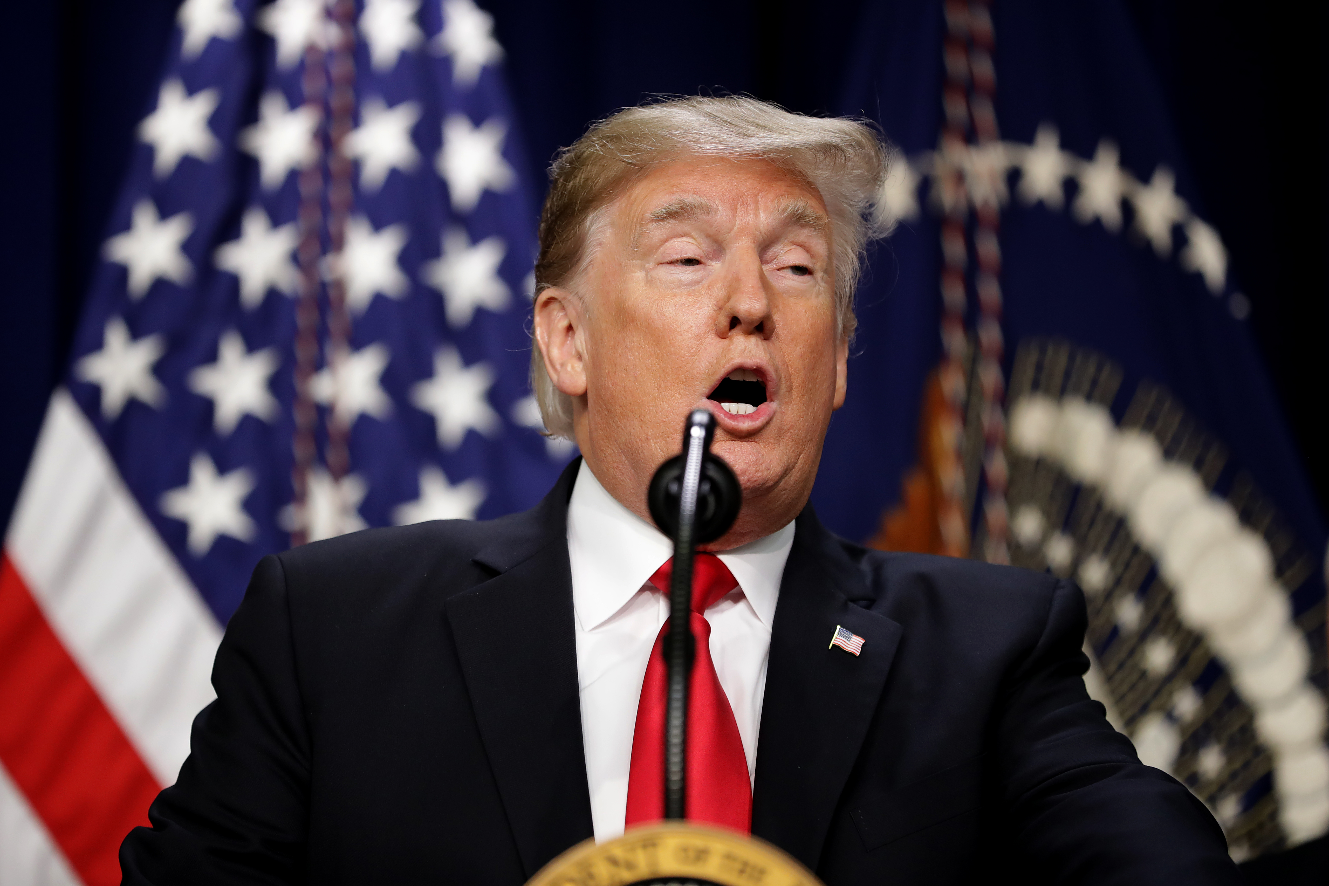 U.S. President Donald Trump delivers remarks before signing the Agriculture Improvement Act during a ceremony in the South Court Auditorium of the Eisenhower Executive Office Building Dec. 20, 2018, in Washington, D.C. (Credit: Chip Somodevilla/Getty Images)