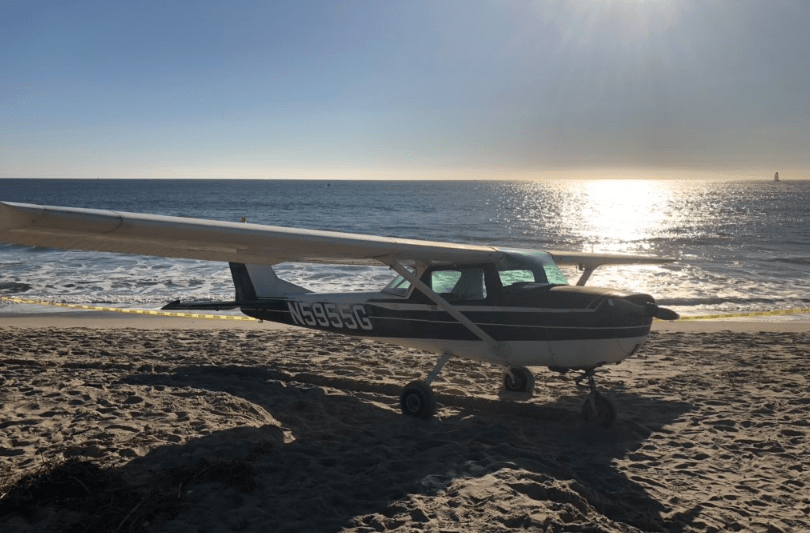 Orange County Fire Authority tweeted this image of a Cessna airplane that landed on Doheny State Beach on Dec. 15, 2018.