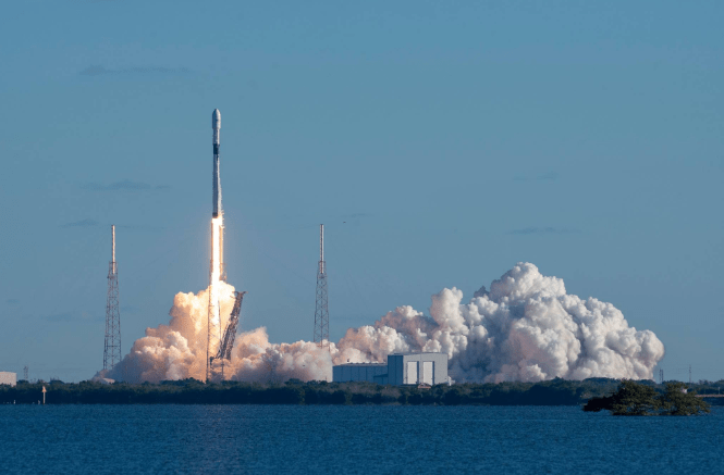 A Falcon 9 rocket blasts off from Cape Canaveral, Florida, on Dec. 23, 2018 in an image tweeted by the Los Angeles Air Force Base.