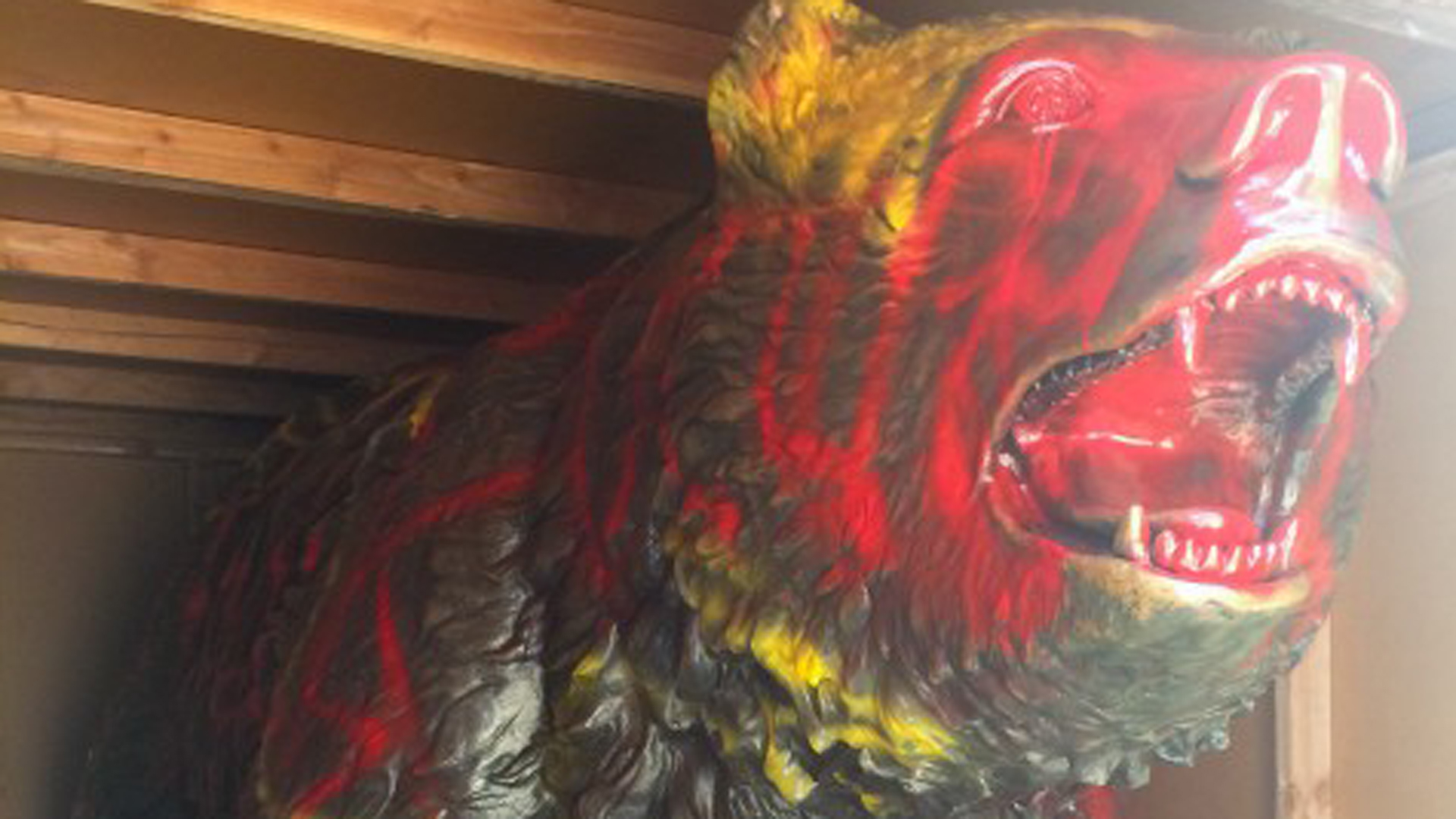 The Daily Bruin tweeted this image of the Bruin Bear, spray-painted red and yellow, on Nov. 15, 2018.