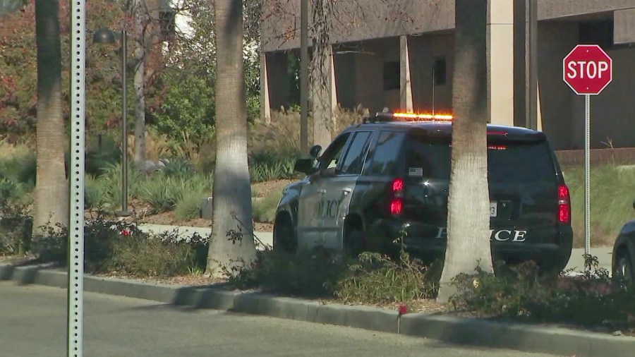 Increase police patrol on the Cal State University was visible on Dec. 12, 2018 after a second threat of a mass shooting was found on campus. (Credit: KTLA)