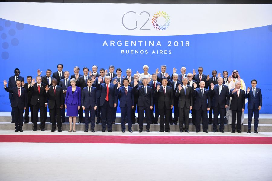 Participants of the G20 Leaders' Summit in Buenos Aires, pose for a family photo on Nov. 30, 2018.(Credit: ALEXANDER NEMENOV/AFP/Getty Images)