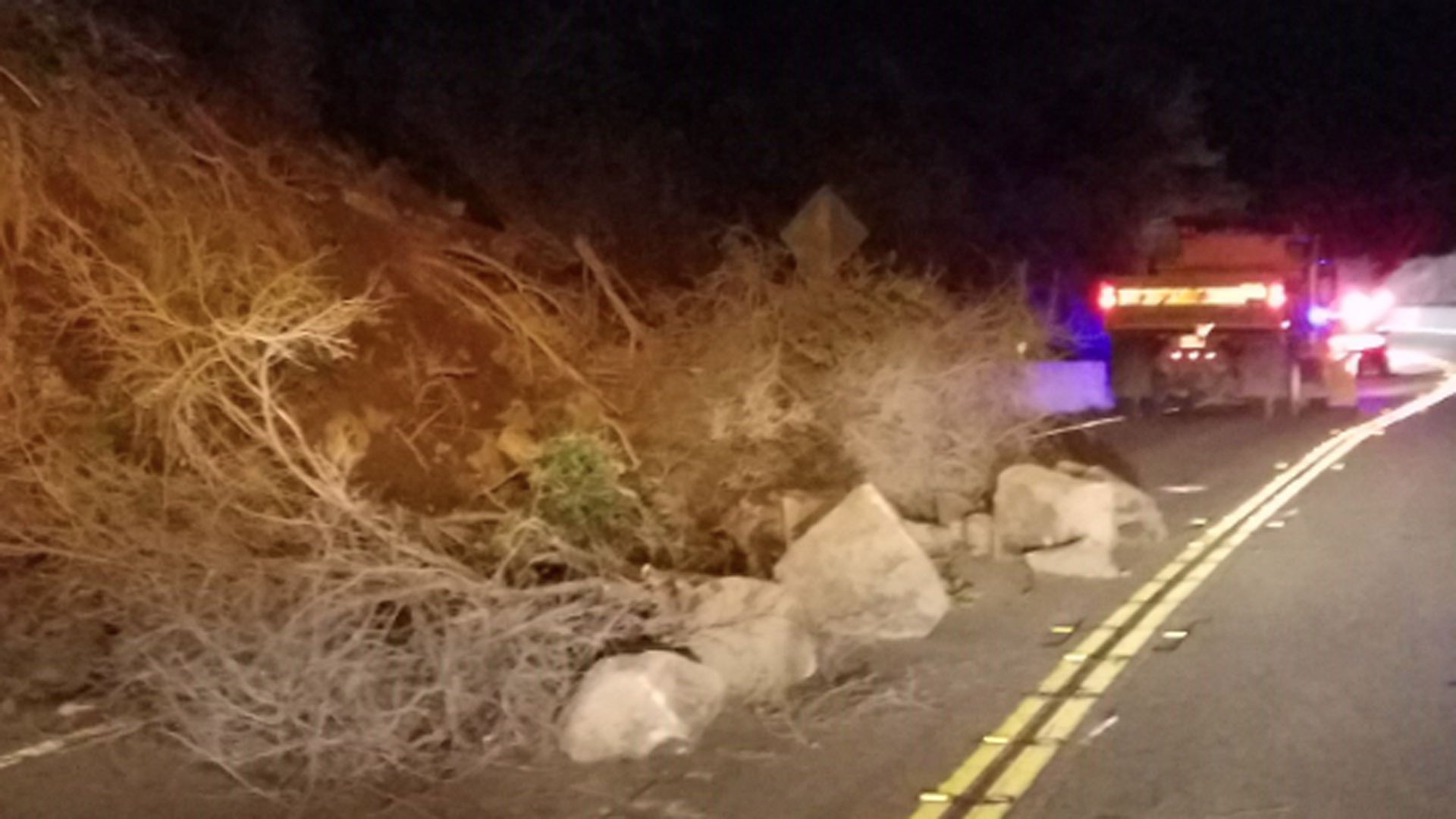 Caltrans officials tweeted this photo of a rockslide that prompted the closure of Topanga Canyon Boulevard on Dec. 10, 2018.