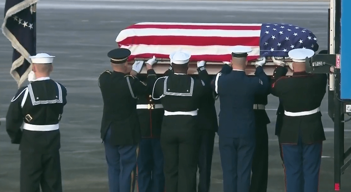 The casket of former President George H.W. Bush arrives in Houston. (Credit: CNN)