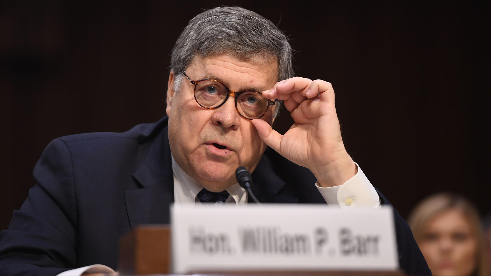 William Barr, nominee to be U.S. Attorney General, testifies during a Senate Judiciary Committee confirmation hearing on Capitol Hill on Jan. 15, 2019. (Credit: SAUL LOEB/AFP/Getty Images)