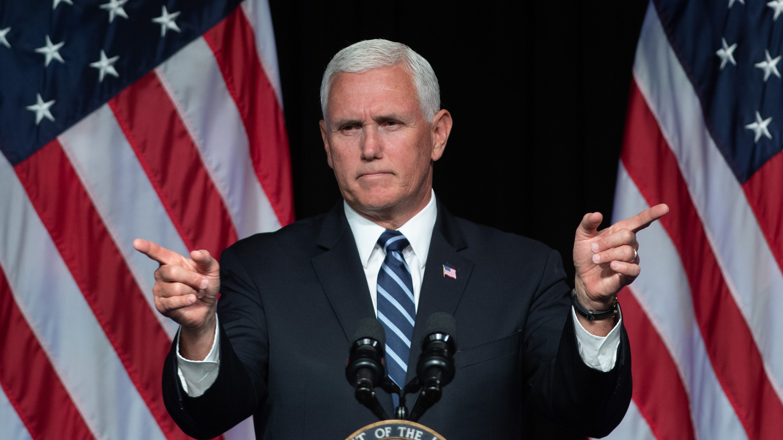 Vice President Mike Pence speaks about the creation of a new branch of the military, Space Force, at the Pentagon on Aug. 9, 2018. (Credit: Saul Loeb/AFP/Getty Images)