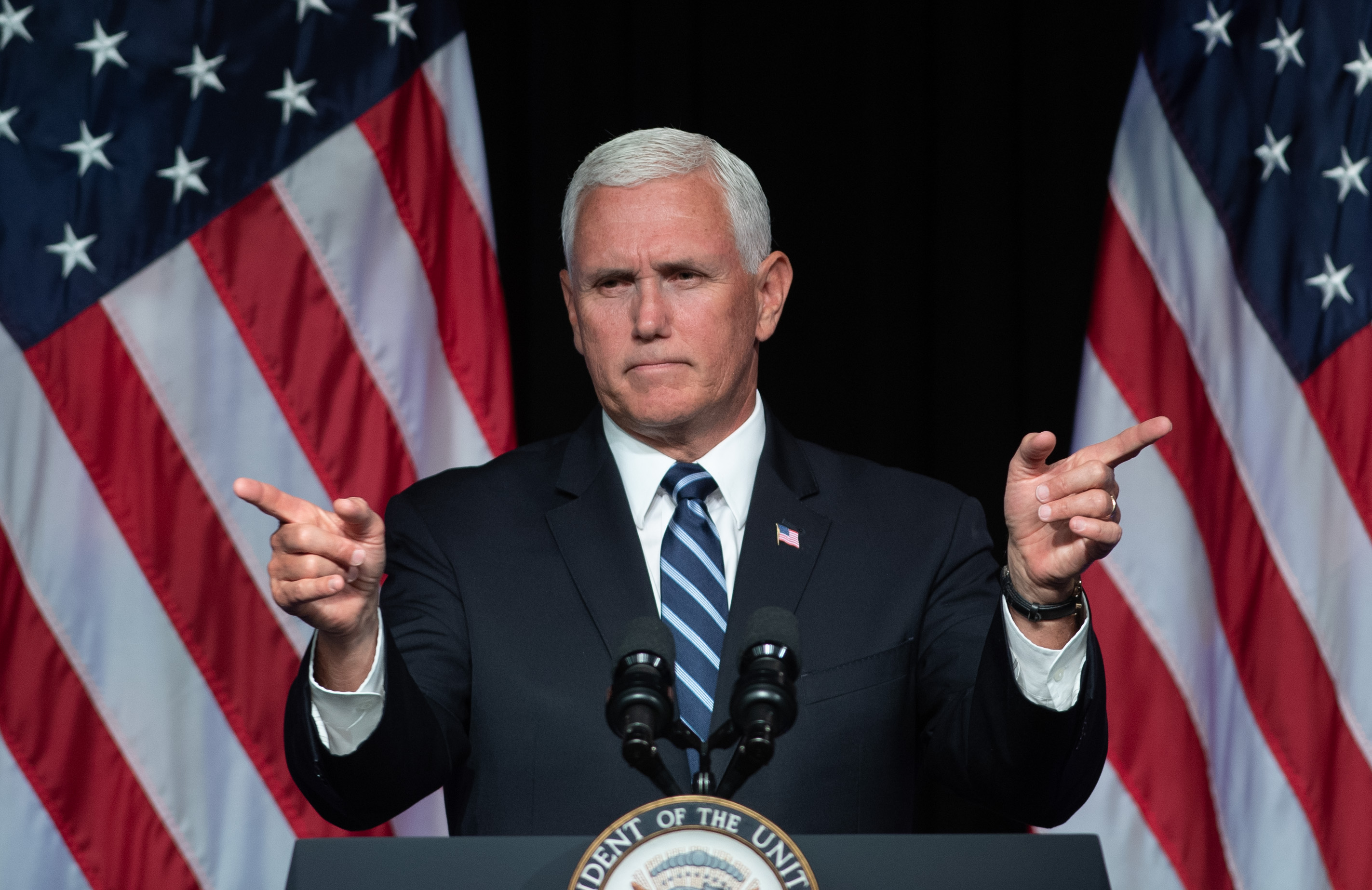 Vice President Mike Pence speaks about the creation of a new branch of the military, Space Force, at the Pentagon on Aug. 9, 2018. (Credit: Saul Loeb/AFP/Getty Images)