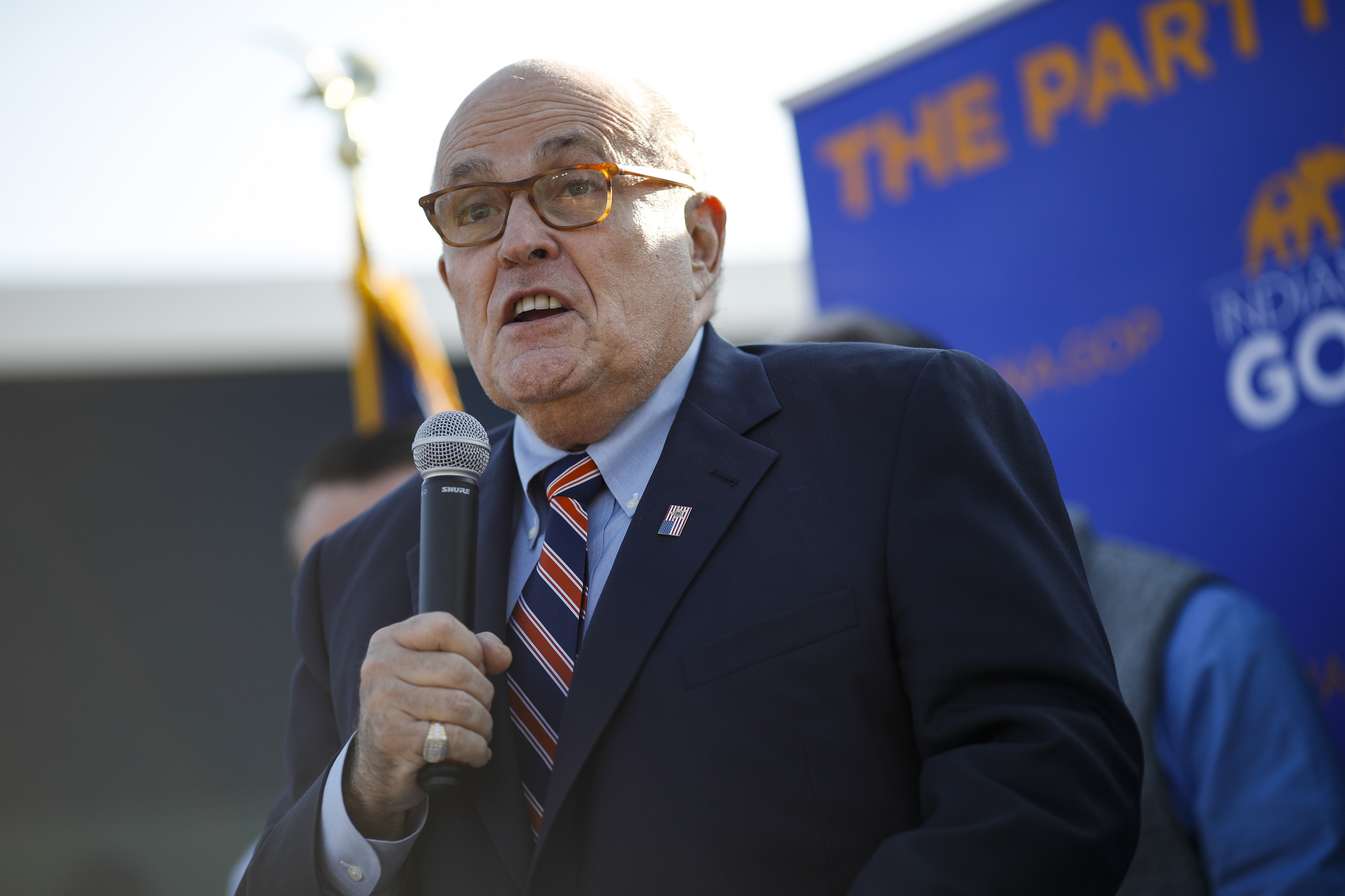 Former New York City Mayor Rudy Giuliani arrives to campaign for Republican Senate hopeful Mike Braun on November 3, 2018 in Franklin Township, Indiana. (Credit: Aaron P. Bernstein/Getty Images)