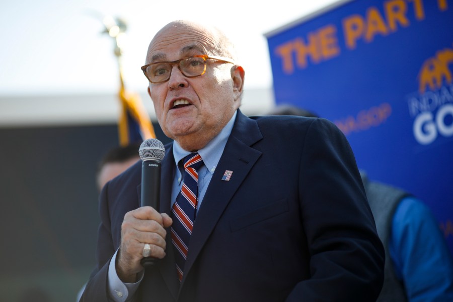 Former New York City Mayor Rudy Giuliani arrives to campaign for Republican Senate hopeful Mike Braun on November 3, 2018 in Franklin Township, Indiana. (Credit: Aaron P. Bernstein/Getty Images)