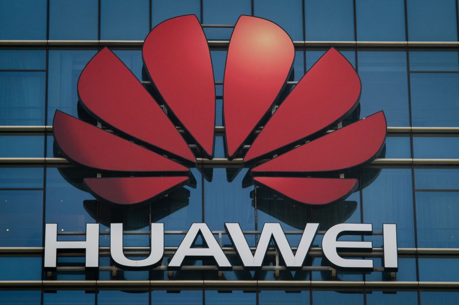 The Huawei logo stands on a Huawei office building in Dongguan in Chinas southern Guangdong province on Dec. 18, 2018. (Credit: NICOLAS ASFOURI/AFP/Getty Images)