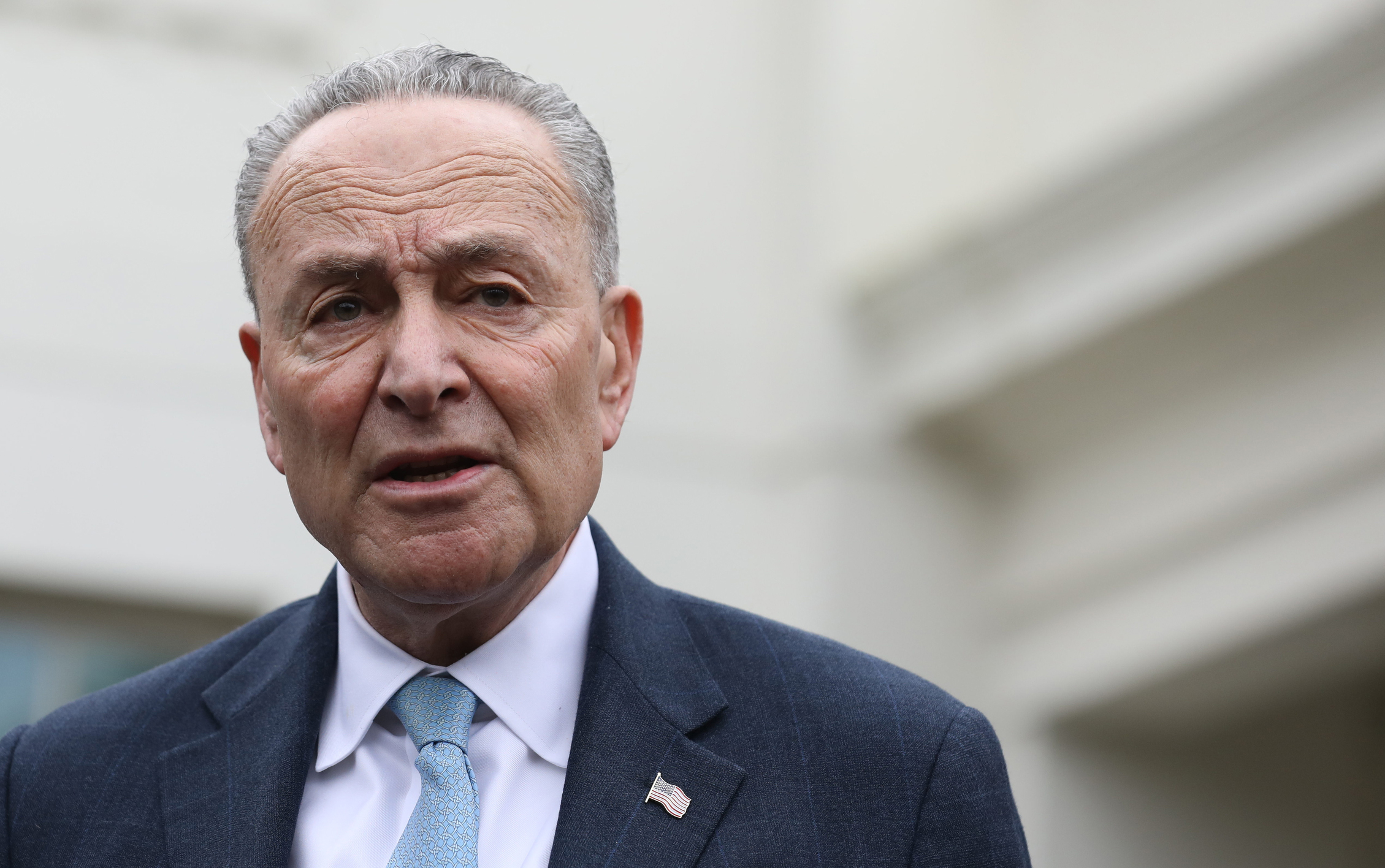 Senate Minority Leader Chuck Schumer, D-NY, speaks to the media outside the White House after meeting with US President Donald Trump to discuss the partial government shutdown, January 4, 2019 in Washington, DC. (Credit: ALEX EDELMAN/AFP/Getty Images)