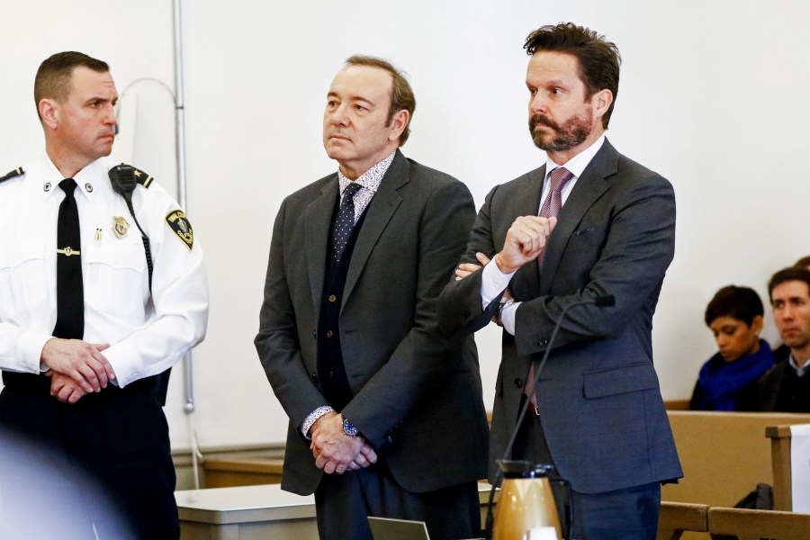 Actor Kevin Spacey attends his arraignment on sexual assault charges with his lawyer Alan Jackson at Nantucket District Court on Jan. 7, 2019, in Nantucket, Mass. (Credit: Nicole Harnishfeger-Pool/Getty Images)