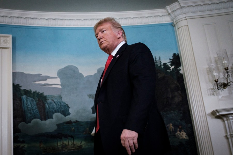 Trump exits the Diplomatic Reception Room at the White House on Jan. 19, 2019 in Washington, D.C. (Credit: Pete Marovich/Getty Images)