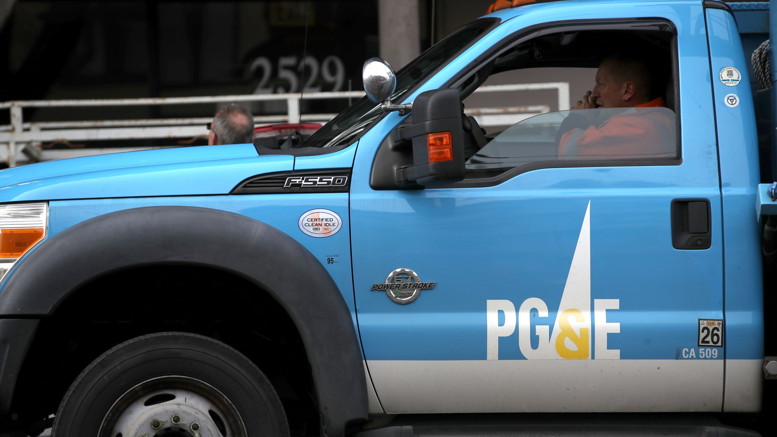 The Pacific Gas & Electric (PG&E) logo is displayed on a PG&E truck on January 17, 2019 in San Francisco, California. (Credit: Justin Sullivan/Getty Images)