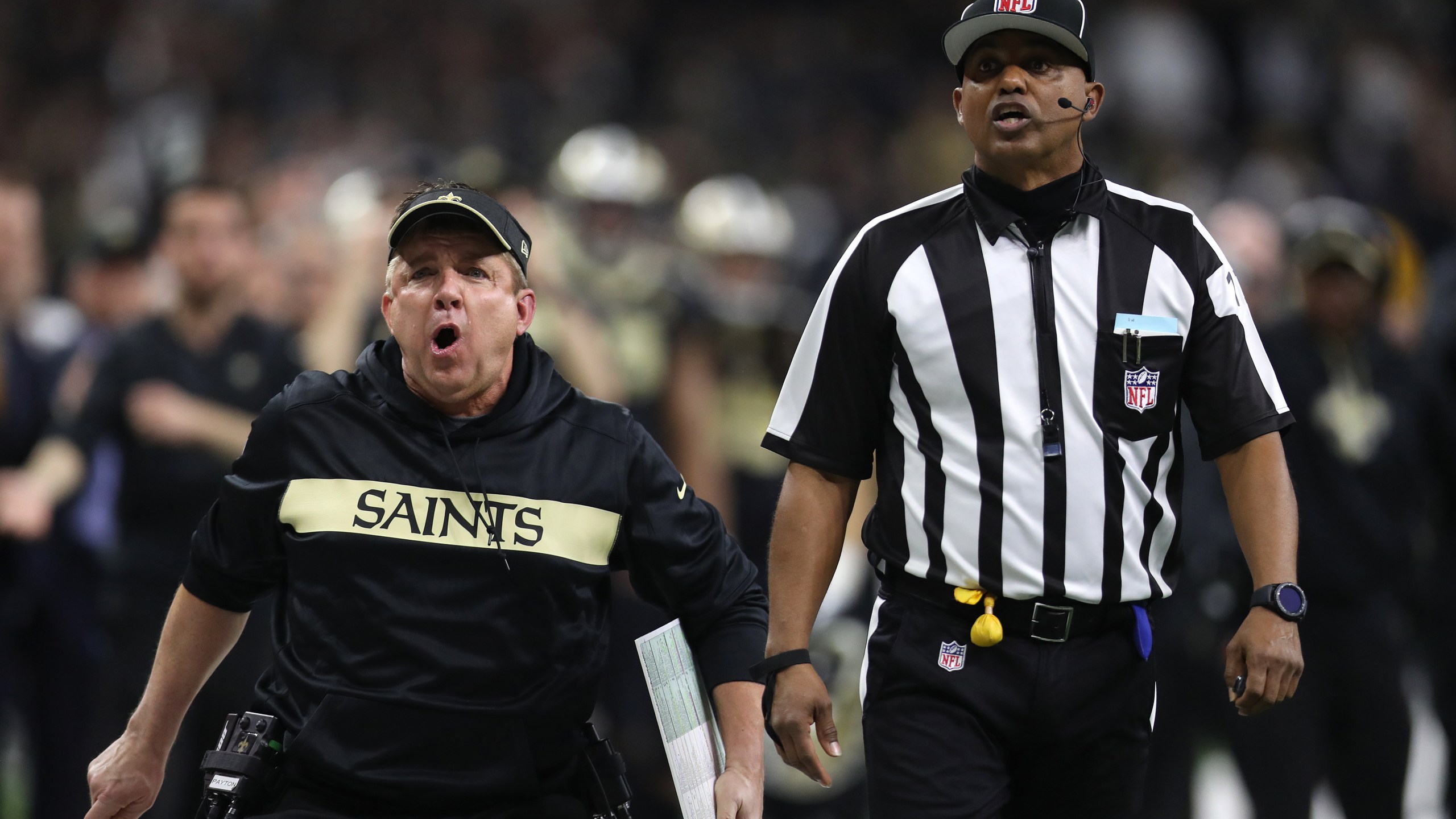 Coach Sean Payton of the New Orleans Saints reacts against the Los Angeles Rams during the fourth quarter in the NFC Championship game at the Mercedes-Benz Superdome on Jan. 20, 2019 in New Orleans, Louisiana.(Credit: Chris Graythen/Getty Images)