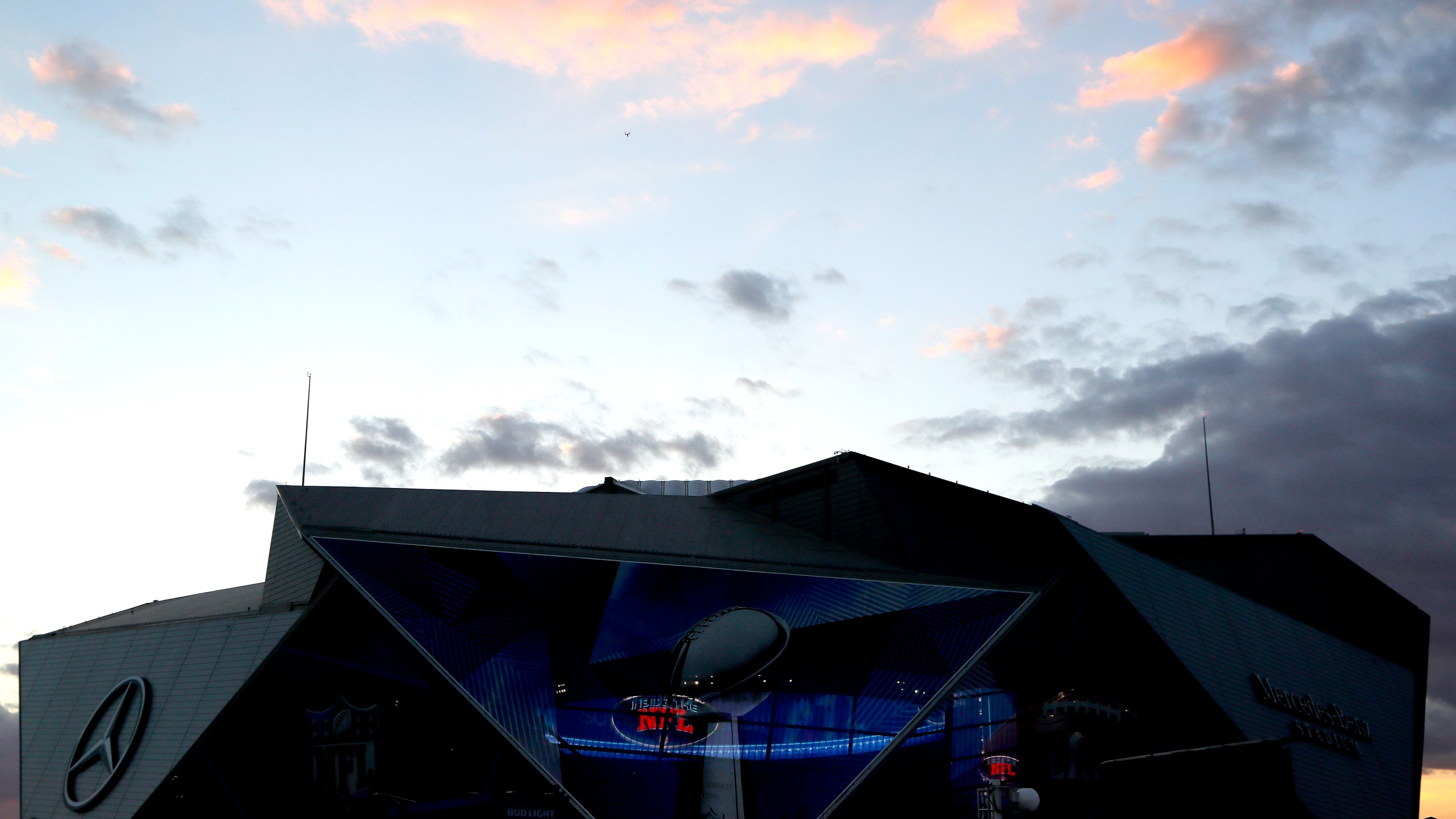 An exterior view of the Mercedes-Benz Stadium prior to Super Bowl LIII Opening Night at State Farm Arena in Atlanta, Georgia on Jan. 28, 2019. (Credit: Kevin C. Cox/Getty Images)