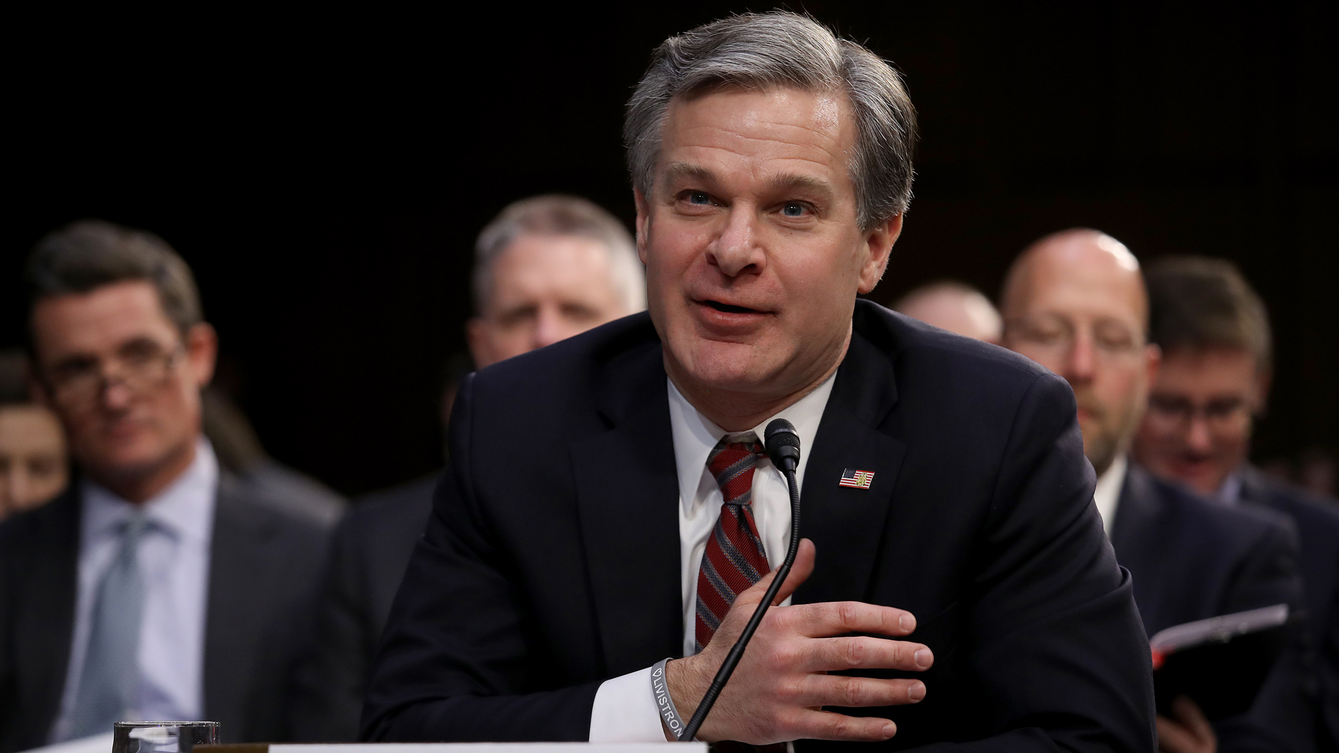 FBI Director Christopher Wray testifies at a Senate Intelligence Committee hearing on Jan. 29, 2019, in Washington, D.C. (Credit: Win McNamee/Getty Images)