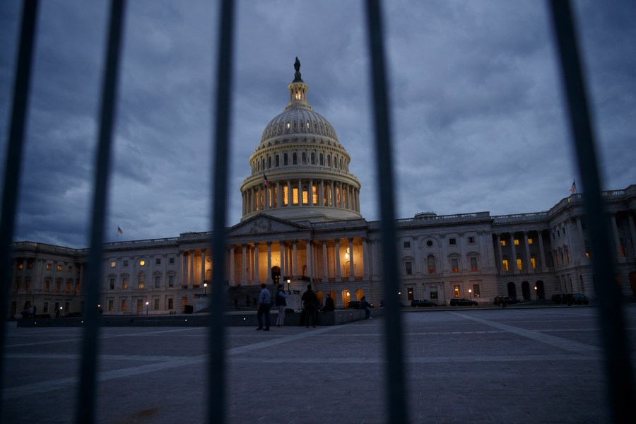 The U.S. Capitol is seen at dusk on Jan. 21, 2018, in Washington, DC. (Credit: Drew Angerer/Getty Images)