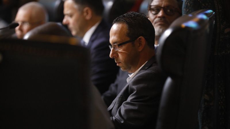 In early December 2018, Los Angeles City Councilman Mitchell Englander sits in council chambers at City Hall. (Credit: Genaro Molina / Los Angeles Times)