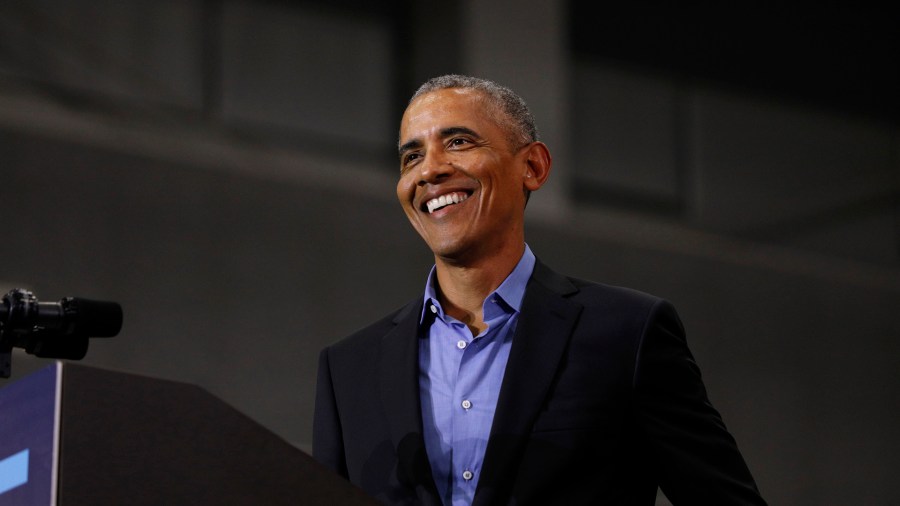 Former President Barack Obama speaks at a rally at Detroit Cass Tech High School on October 26, 2018 in Detroit. (Credit: Bill Pugliano/Getty Images)