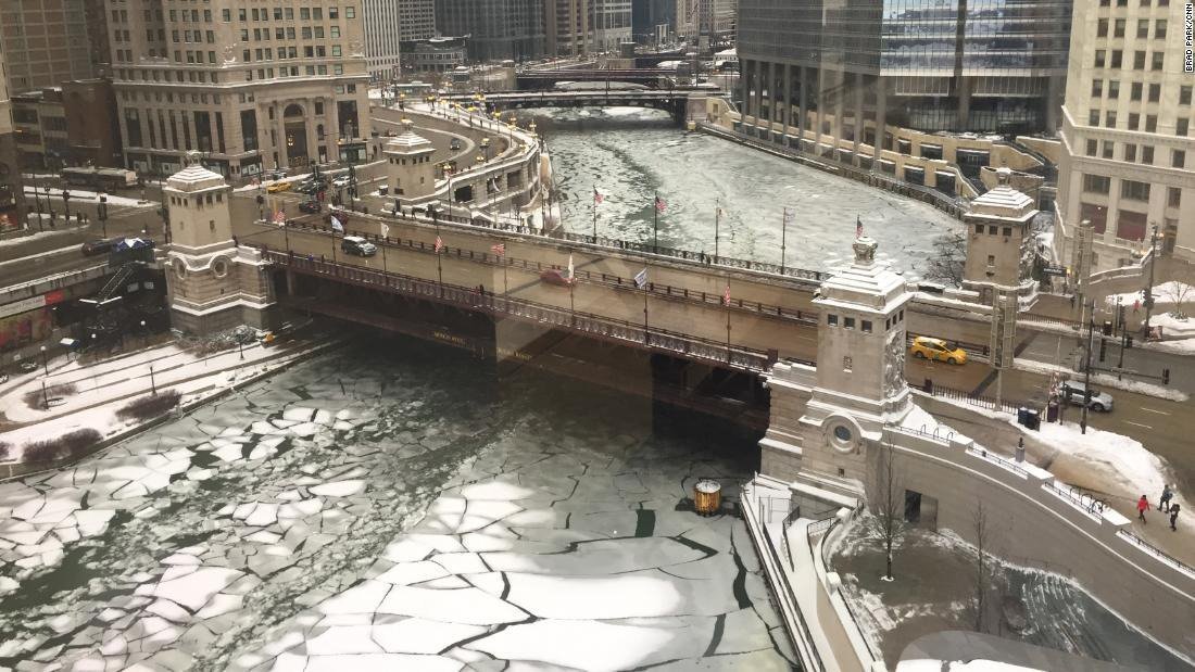 The river winding through downtown Chicago has already frozen over. It could remain below zero in the city from around noon on Tuesday until around midday on Friday, Hennen said. (Credit: Brad Park/CNN)