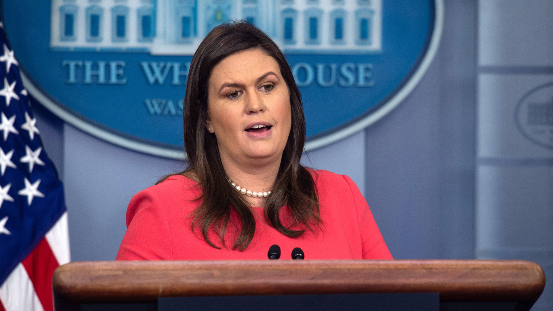 White House spokesperson Sarah Sanders speaks at a press briefing at the White House in Washington, DC, on November 27, 2018. (Credit: NICHOLAS KAMM/AFP/Getty Images)