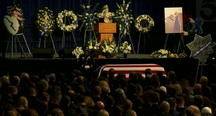 A memorial service is held for fallen Davis Police Officer Natalie Corona. (Credit: KTLA)