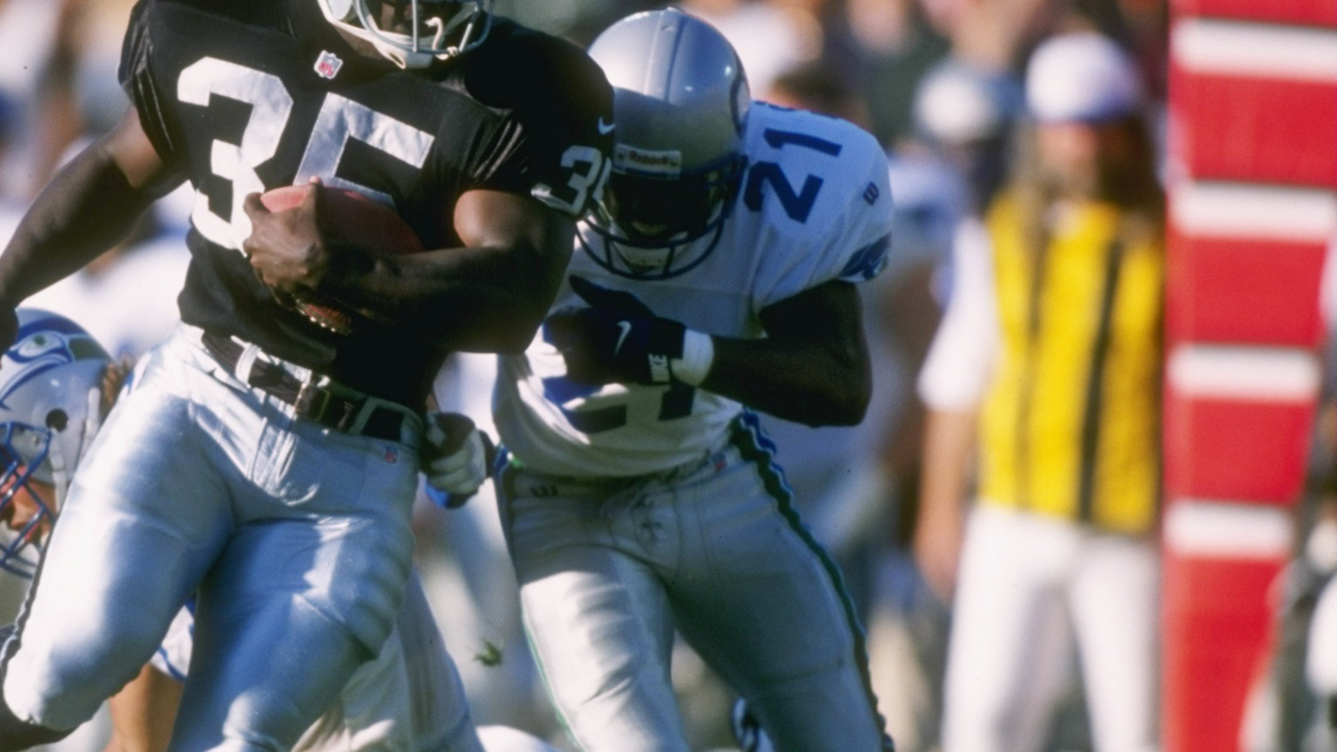 T.J. Cunningham #21 of the Seattle Seahawks is seen playing in a game against the Oakland Raiders in this undated file photo. (Credit: Getty Images)